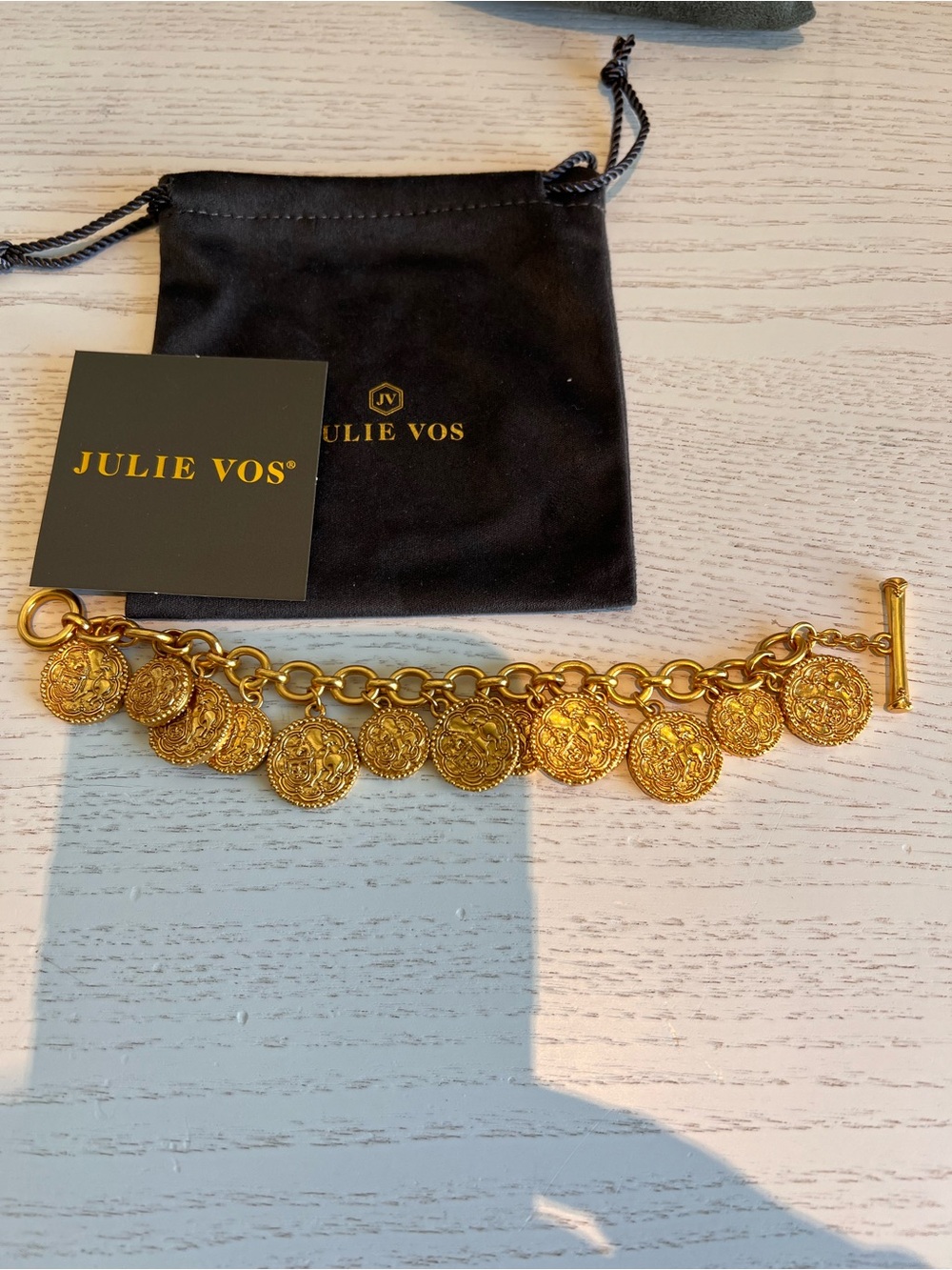 Julie Vos Gold Coin Charm Bracelet with White Mother-of-Pearl Discs - Picture 6 of 8